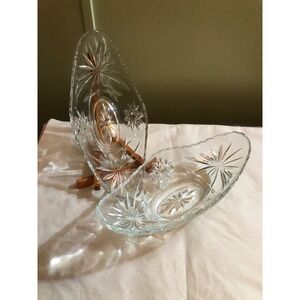 Vintage Anchor Hocking Star of David Glass Banana Boat Dish Scalloped 9.5in